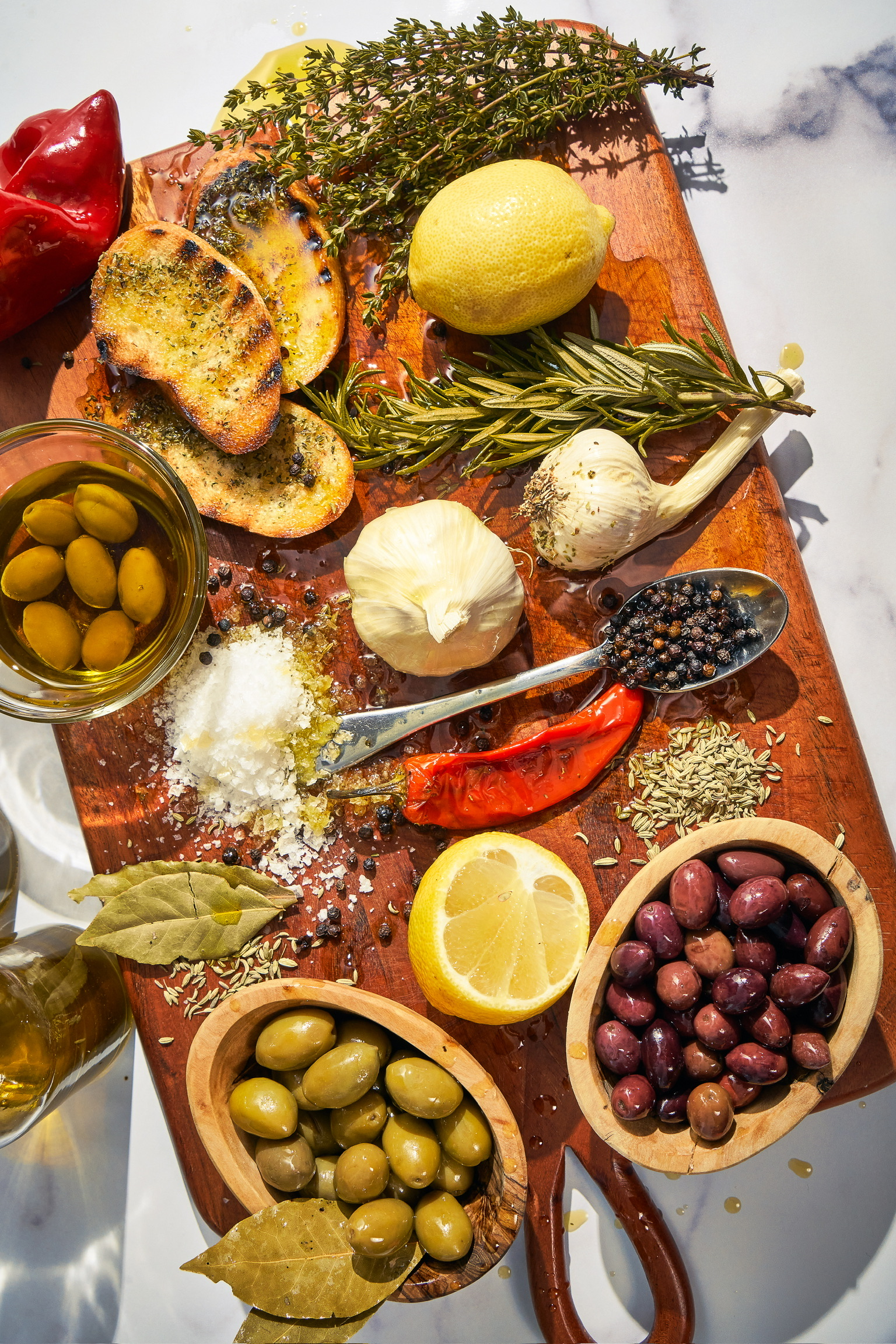 Greek mezze ingredients and olives